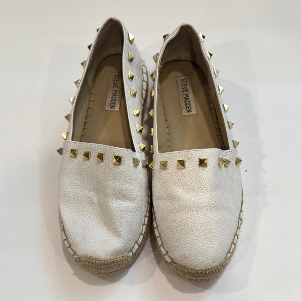 Steve Madden Gold Studded White Espadrilles